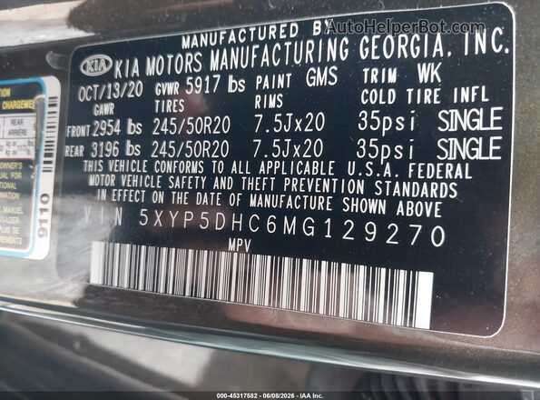 5XYP5DHC6MG129270 2021 KIA TELLURIDE Gray Vista del compartimento del motor