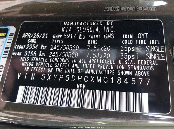 5XYP5DHCXMG184577 2021 KIA TELLURIDE Green Engine compartment view