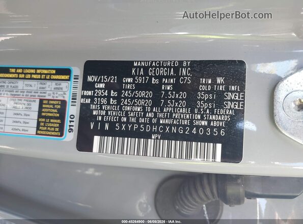 5XYP5DHCXNG240356 2022 KIA TELLURIDE Gray Vista del compartimento del motor