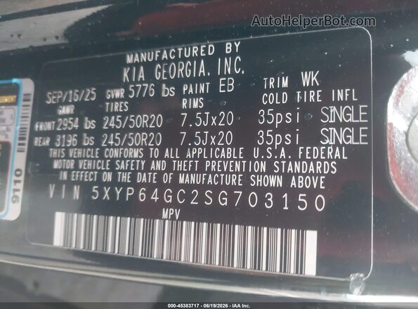 5XYP64GC2SG703150 2025 KIA TELLURIDE Black Вид підкапотного простору