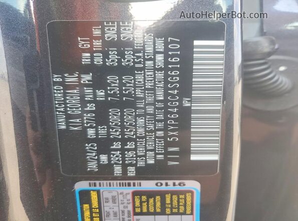5XYP64GC4SG616107 2025 KIA TELLURIDE Black Вид наклейки з VIN-кодом