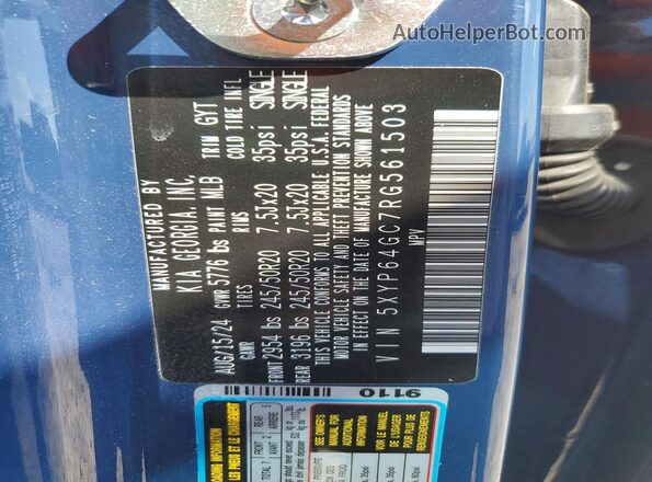 5XYP64GC7RG561503 2024 KIA TELLURIDE Blue 360 interior view