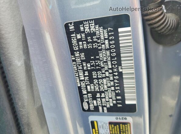 5XYP64HC0LG006317 2020 KIA TELLURIDE Серый Вид наклейки с VIN-кодом