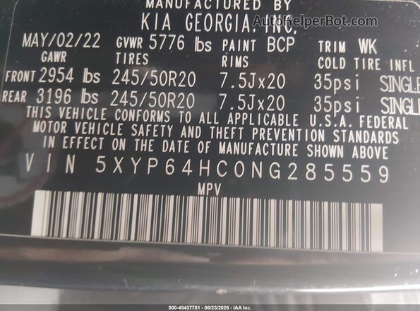 5XYP64HC0NG285559 2022 KIA TELLURIDE Black Engine compartment view