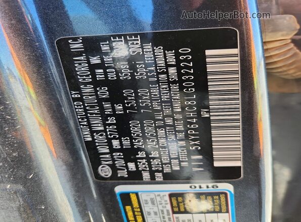 5XYP64HC8LG032230 2020 KIA TELLURIDE Угольный 