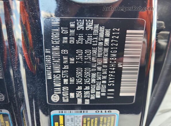 5XYP64HC8MG127212 2021 KIA TELLURIDE Black VIN კოდის სტიკერის ხედი