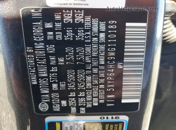 5XYP64HC9MG110189 2021 KIA TELLURIDE Gray Vista interior de 360 grados