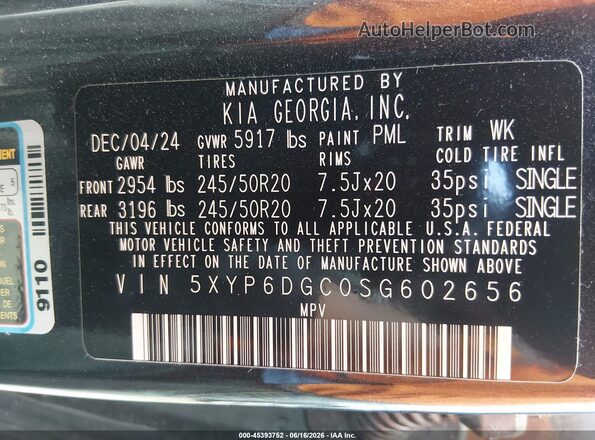 5XYP6DGC0SG602656 2025 KIA TELLURIDE Black Vista del compartimento del motor