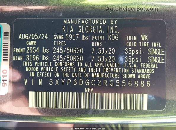 5XYP6DGC2RG556886 2024 KIA TELLURIDE Gray Engine compartment view