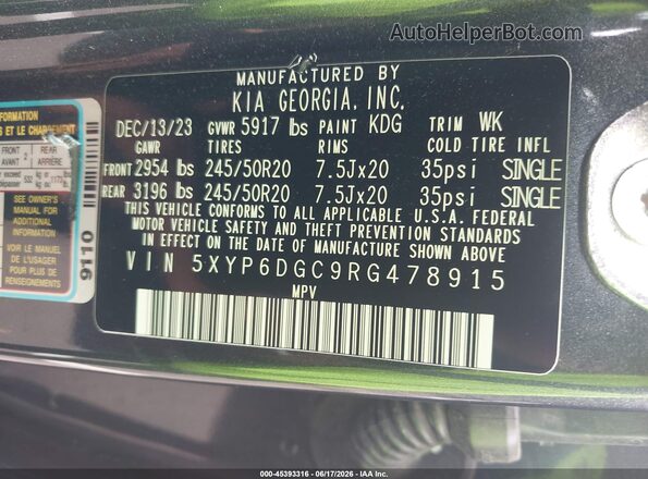 5XYP6DGC9RG478915 2024 KIA TELLURIDE Серый Вид подкапотного пространства