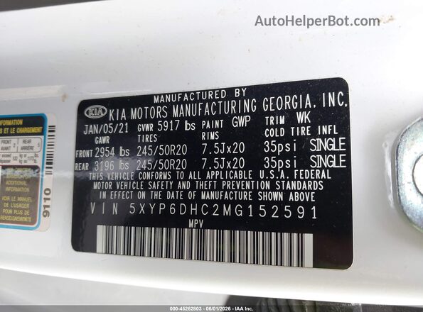 5XYP6DHC2MG152591 2021 KIA TELLURIDE White Вид підкапотного простору