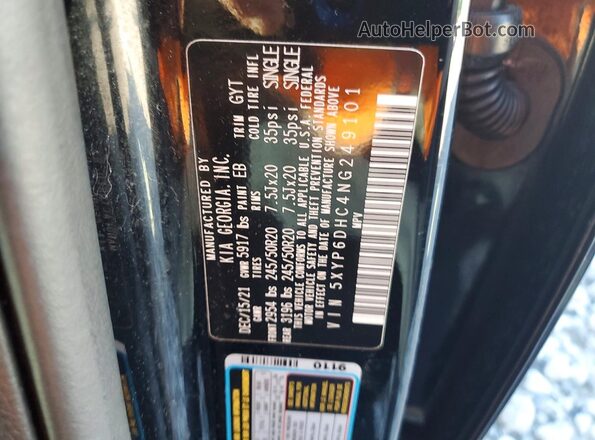 5XYP6DHC4NG249101 2022 KIA TELLURIDE Black VIN კოდის სტიკერის ხედი