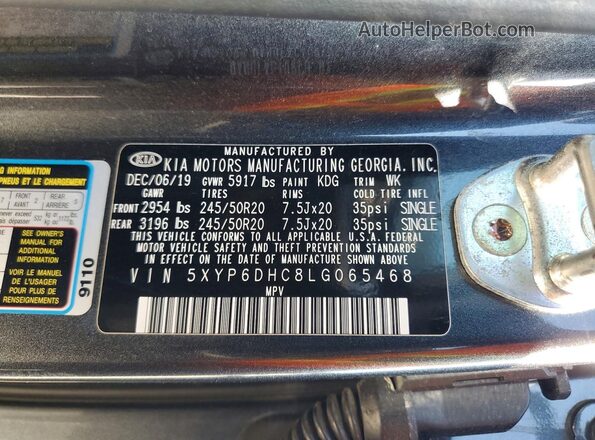 5XYP6DHC8LG065468 2020 KIA TELLURIDE Gray Vista interior de 360 grados