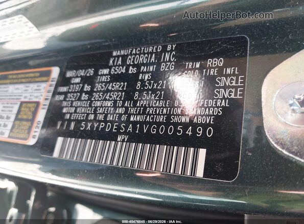 5XYPDESA1VG005490 2027 KIA TELLURIDE HYBRID Black Engine compartment view