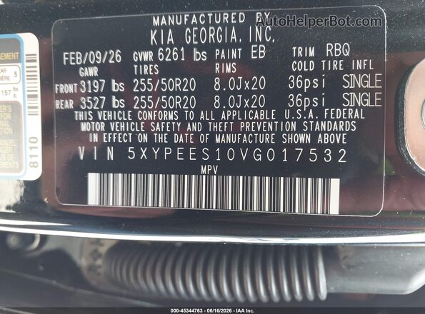 5XYPEES10VG017532 2027 KIA TELLURIDE Black Շարժիչի բաժամունքի տեսք