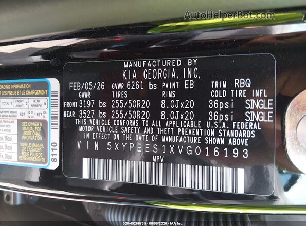 5XYPEES1XVG016193 2027 KIA TELLURIDE Black Widok komory silnika