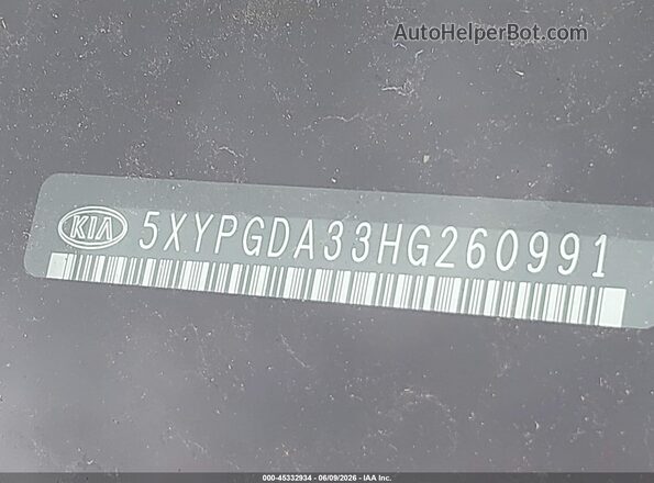 5XYPGDA33HG260991 2017 KIA SORENTO Gray Engine compartment view