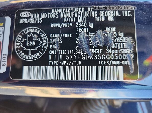 5XYPGDA35GG050052 2016 KIA SORENTO Blue 