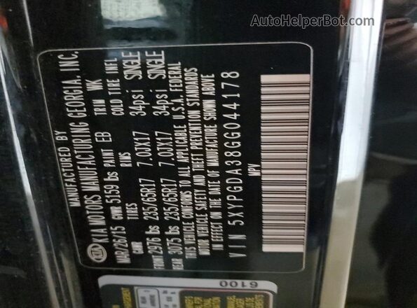 5XYPGDA38GG044178 2016 KIA SORENTO Black 