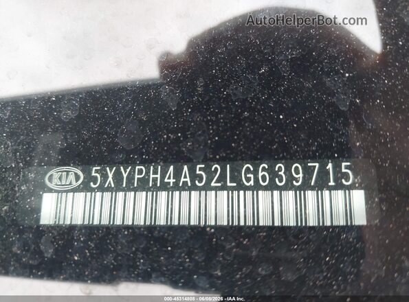 5XYPH4A52LG639715 2020 KIA SORENTO Black 