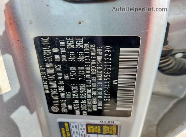 5XYPH4A55GG112290 2016 KIA SORENTO Silver VIN sticker view