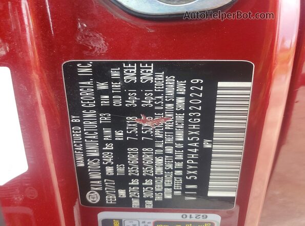 5XYPH4A5XHG320229 2017 KIA SORENTO Burgundy Widok komory silnika
