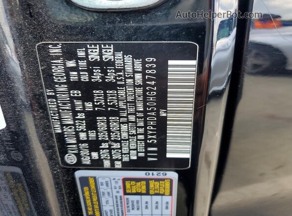 5XYPHDA50HG247839 2017 KIA SORENTO Black VIN կոդի պիտակի տեսք