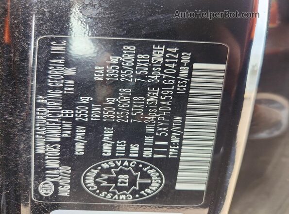 5XYPHDA59LG704124 2020 KIA SORENTO Black Vista del compartimento del motor