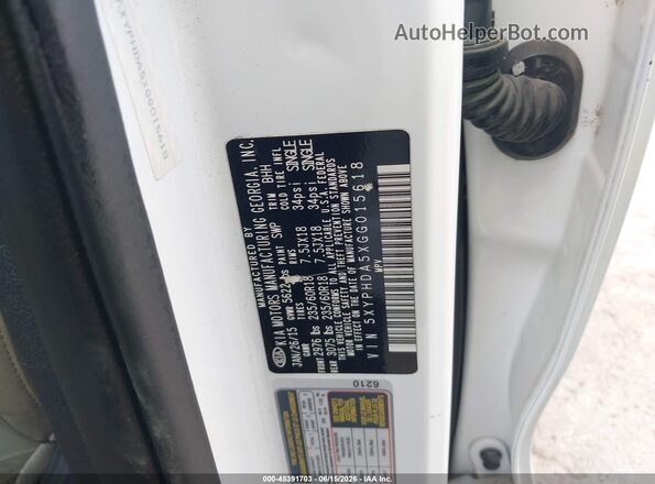 5XYPHDA5XGG015618 2016 KIA SORENTO White 