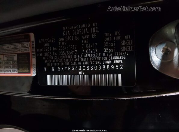 5XYRG4JC8SG388952 2025 KIA SORENTO Black Widok komory silnika
