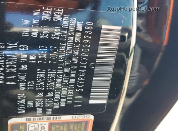 5XYRG4JCXRG292380 2024 KIA SORENTO Black VIN კოდის სტიკერის ხედი