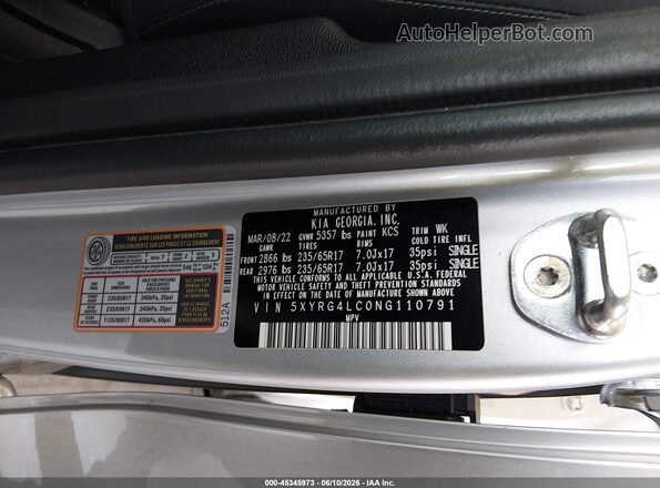 5XYRG4LC0NG110791 2022 KIA SORENTO Silver Շարժիչի բաժամունքի տեսք