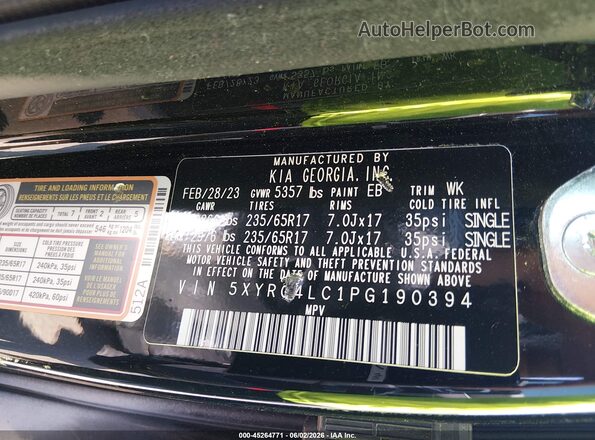 5XYRG4LC1PG190394 2023 KIA SORENTO Black 