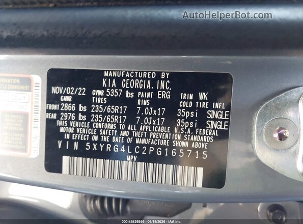 5XYRG4LC2PG165715 2023 KIA SORENTO Gray Вид підкапотного простору