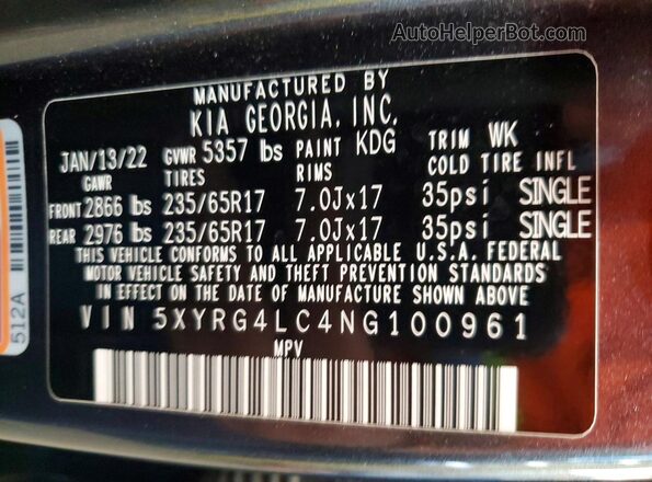 5XYRG4LC4NG100961 2022 KIA SORENTO Gray 360 interior view