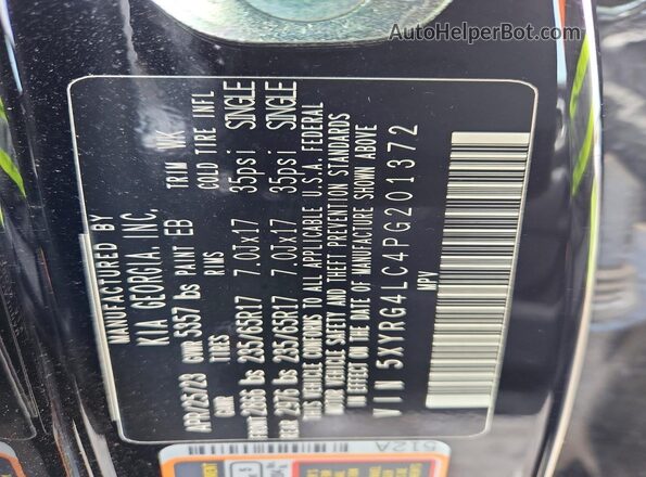 5XYRG4LC4PG201372 2023 KIA SORENTO Черный Панорамный вид салона 360°
