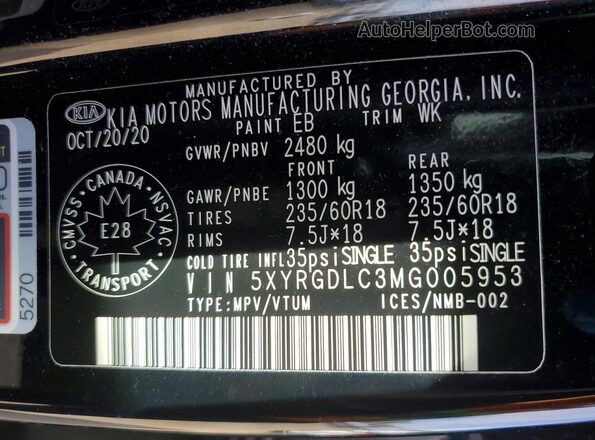 5XYRGDLC3MG005953 2021 KIA SORENTO Black 