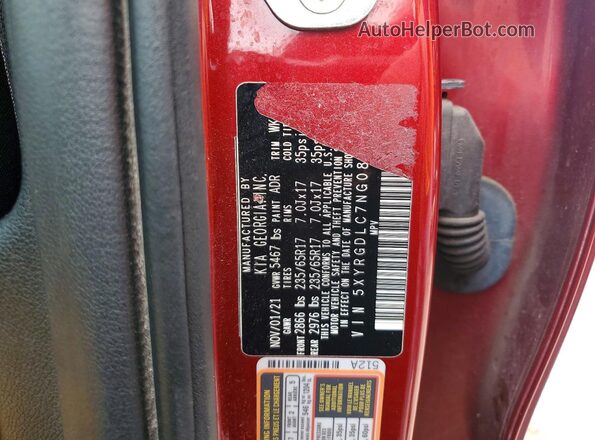5XYRGDLC7NG085839 2022 KIA SORENTO Burgundy VIN կոդի պիտակի տեսք