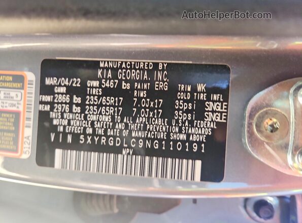 5XYRGDLC9NG110191 2022 KIA SORENTO Blue Engine compartment view