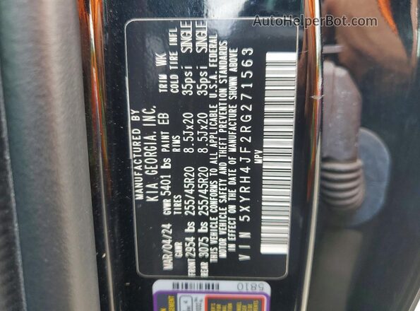 5XYRH4JF2RG271563 2024 KIA SORENTO Черный Вид наклейки с VIN-кодом