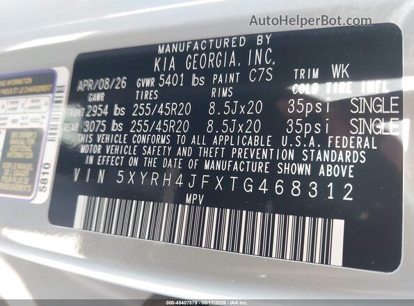 5XYRH4JFXTG468312 2026 KIA SORENTO Gray Vista del compartimento del motor