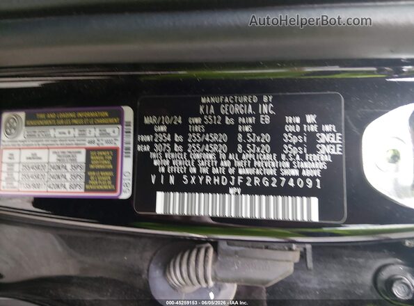 5XYRHDJF2RG274091 2024 KIA SORENTO Black Շարժիչի բաժամունքի տեսք