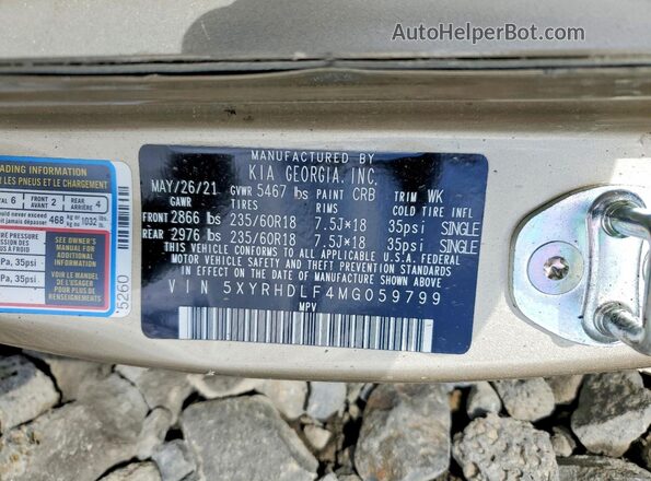 5XYRHDLF4MG059799 2021 KIA SORENTO Gold 