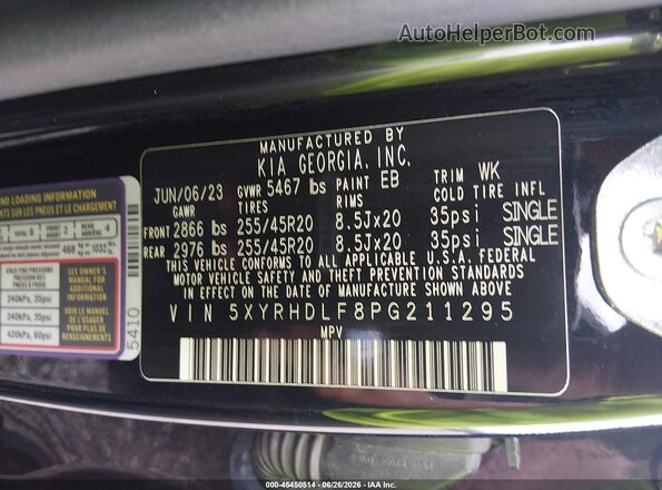 5XYRHDLF8PG211295 2023 KIA SORENTO Black Вид підкапотного простору