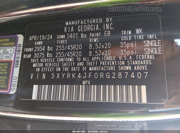 5XYRK4JF0RG287407 2024 KIA SORENTO Черный Вид подкапотного пространства