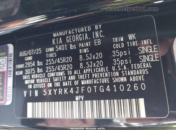 5XYRK4JF0TG410260 2026 KIA SORENTO Black Вид підкапотного простору