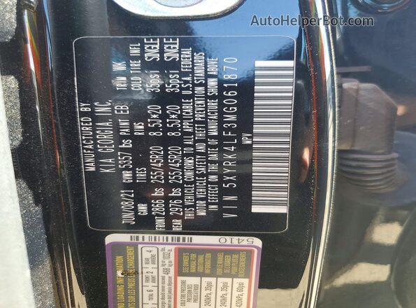 5XYRK4LF3MG061870 2021 KIA SORENTO Black Widok wnętrza 360 stopni