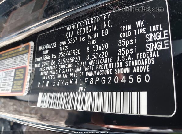 5XYRK4LF8PG204560 2023 KIA SORENTO Black Շարժիչի բաժամունքի տեսք