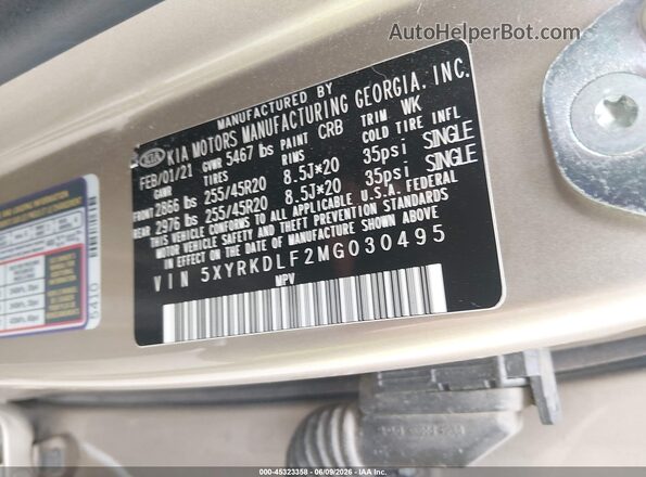 5XYRKDLF2MG030495 2021 KIA SORENTO Tan Widok komory silnika