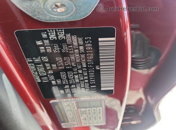 5XYRKDLF3PG219953 2023 KIA SORENTO Red VIN კოდის სტიკერის ხედი